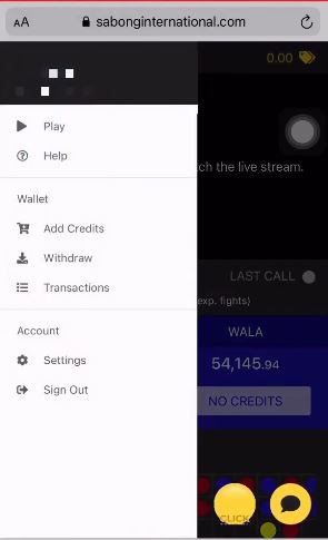 Find Sabong International live chat support in menu
